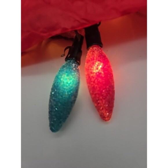 Vintage Stardust Sugar Crystal Christmas Bulbs 3.5" Red & Blue x 2 - Picture 7 of 8